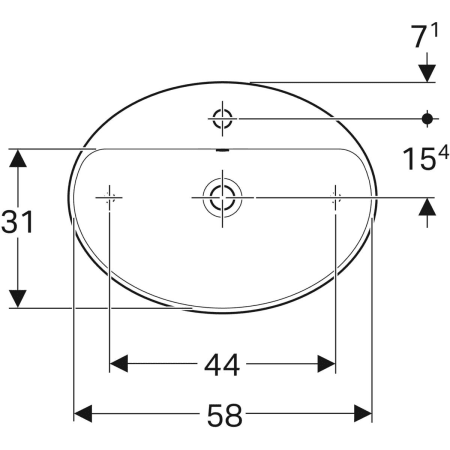 Lavoar pe blat Geberit VariForm, oval, cu banc cu orificii de robinet: B=60cm, T=45cm, Preaplin=Vizibil, Alb